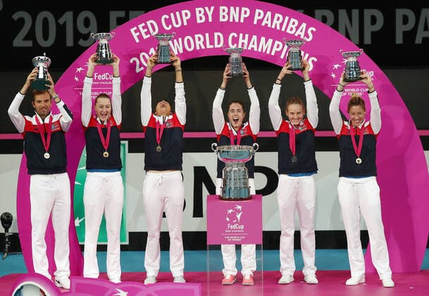 TENNIS FED CUP FINAL, Team France celebrates winning the fed cup on day 2 of the Fed Cup Final tennis competition between Australia and France at RAC Arena in Perth, Saturday, November 10, 2019. ( NO ARCHIVING, EDITORIAL USE ONLY, NO USE IN BOOKS WITHOUT CONSENT PERTH WA AUSTRALIA  Copyright: xGARYxDAYx 20191110001431880864