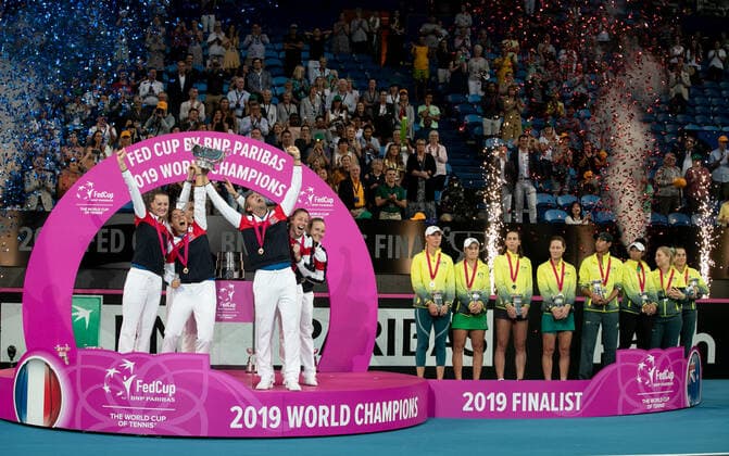 TENNIS FED CUP FINAL, Team France wins the Fed Cup Final tennis competition at RAC Arena in Perth, Sunday, November 10, 2019. ( NO ARCHIVING, EDITORIAL USE ONLY, NO USE IN BOOKS WITHOUT CONSENT PERTH WA AUSTRALIA  Copyright: xFIONAxHAMILTONx 20191110001431881756