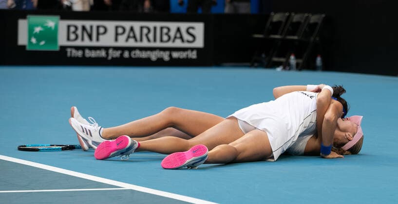 TENNIS FED CUP FINAL, Caroline Garcia and Kristina Mladenovic win the doubles and the Fed Cup tennis competition at RAC Arena in Perth, Sunday, November 10, 2019. ( NO ARCHIVING, EDITORIAL USE ONLY, NO USE IN BOOKS WITHOUT CONSENT PERTH WA AUSTRALIA  Copyright: xFIONAxHAMILTONx 20191110001431886194
