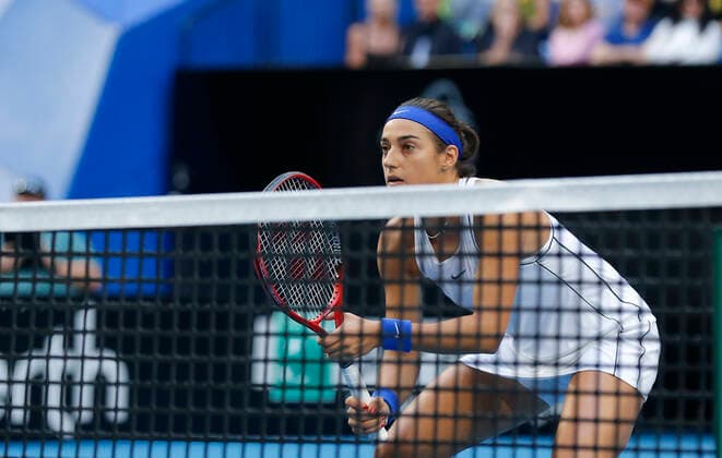 10th November 2019; RAC Arena, Perth, Western Australia, Australia; Fed Cup by BNP Paribas Final Tennis, Australia versus France; Caroline Garcia of France at the net during the doubles  ActionPlus12186330 DavidxWoodley