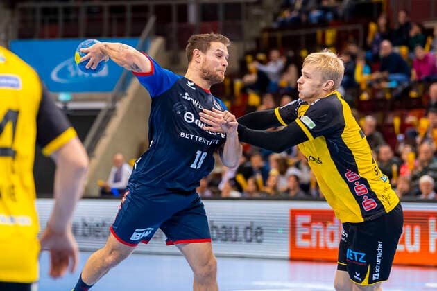 Bietigheim, Germany 10 November 2019 2 BL 19 20 SG BBM Bietigheim vs HSC 2000 Coburg Michael Kraus SG BBM Bietigheim , Andreas Schröder Schroeder Coburg Ludwigsburg MHP Arena Baden Württemberg Germany