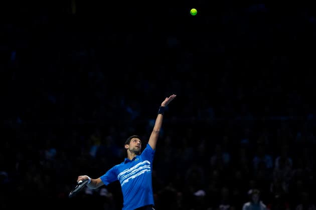 10th November 2019; 02 Arena. London, England; Nitto ATP, Tennis Herren Tennis Finals; Novak Djokovic (Serbia) serves to Matteo Berrettini (Italy) - Editorial Use  ActionPlus12186527 ShaunxBrooks