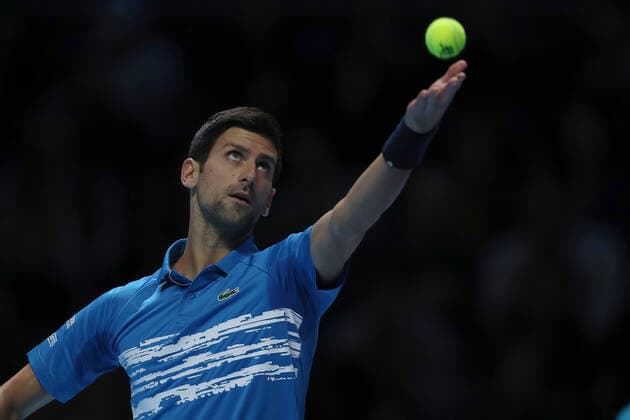 10th November 2019; 02 Arena. London, England; Nitto ATP, Tennis Herren Tennis Finals; Novak Djokovic (Serbia) serves to Matteo Berrettini (Italy) - Editorial Use  ActionPlus12186545 ShaunxBrooks