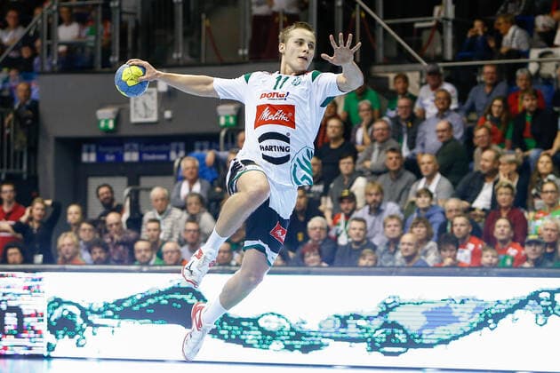 10 11 2019, xtgx, Handball Liqui Moly HBL, SC Magdeburg GWD Minden emspor, v l Mats Korte Minden, 11 scores goal, scorer, scored goal, scored goal, scores the goal GETEC Arena