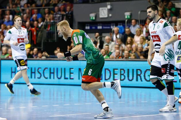 10 11 2019, xtgx, Handball Liqui Moly HBL, SC Magdeburg GWD Minden emspor, v l Matthias Musche Magdeburg, 6 Jubel, Torjubel, jubilelt über das Tor, celebrate the goal, celebration GETEC Arena