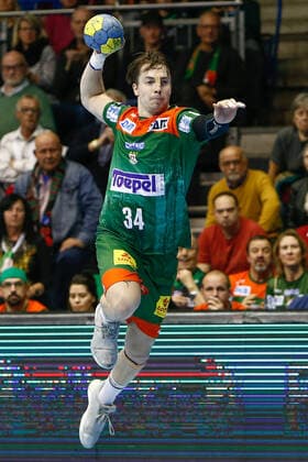 10 11 2019, xtgx, Handball Liqui Moly HBL, SC Magdeburg GWD Minden emspor, v l Michael Damgaard Magdeburg, 34 scores goal, goal scorer, scored goal, scores the goal GETEC Arena