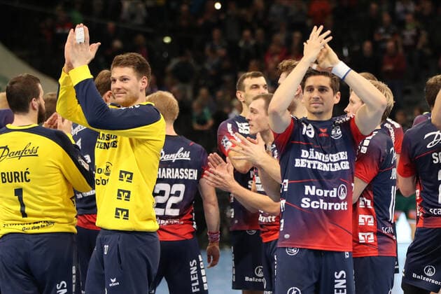 SG Flensburg Handewitt vs. Frisch auf Goeppingen, LIQUI MOLY Handball Bundesliga, 10 11 19 Flensburg Jubilee for the team Copyright: xBEAUTIFULxSPORTS MarioxM.xKobergx