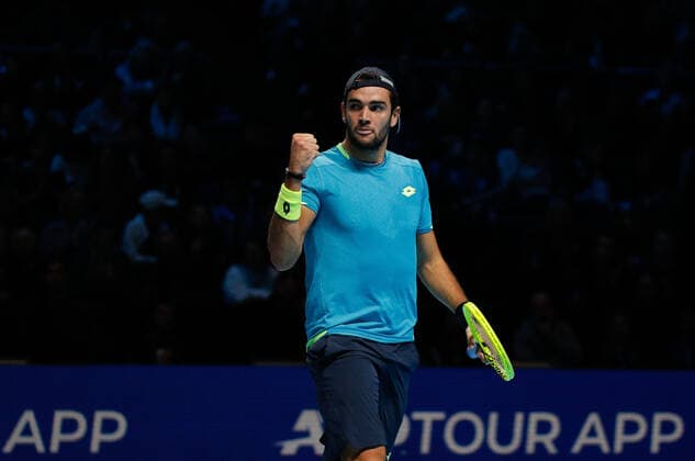 10th November 2019; O2 Arena, London, England; Nitto ATP, Tennis Herren Tennis Finals; Matteo Berrettini (ITA) shows emotion in his match against Novak Djokovic (SRB) - Editorial Use  ActionPlus12186743 HongboxChen