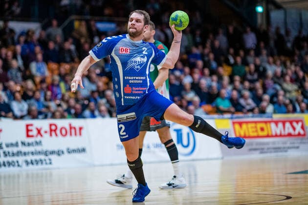 Thomas Pavlicek 2 Dessau Rosslauer HV 06 during the match in the 3 League Handball Men Season 2019 2020 between Dessau Rosslauer HV 06 and Oranienburger HC in the Anhalt Arena on 10 November 2019 in Dessau Rosslau, Saxony Anhalt, Germany
