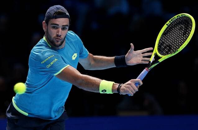 Great Britain, London, O2 Arena - Nitto ATP, Tennis Herren Finals 2019 - DAY 1 - 10 11 2019 Italian player Matteo Berrettini (ITA) pictured during his first round robin match against Novak Djokovic (SRB) in London, O2 Arena at Nitto ATP Finals 2019 TENNIS : ATP Finals - Londres - 10 11 2019 PhotoNews Panoramic 