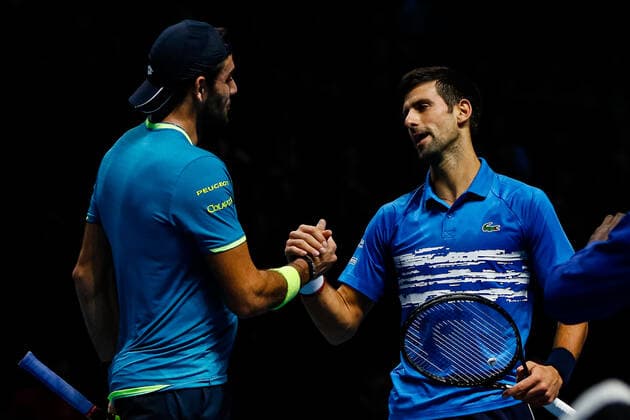 Novak Djokovic of Serbia during his match against Berrettini of Italy on Day One of the Nitto ATP, Tennis Herren World Tour Finals at The O2 Arena on November 10, 2019 in London, England  Copyright: xElenaxLeonix xIPAx xElenaxLeonix 0