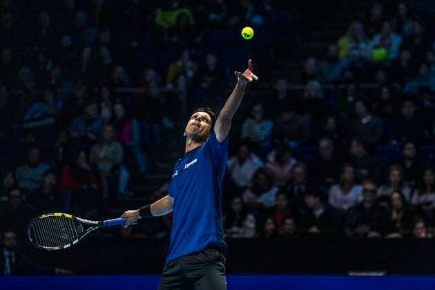 ATP, Tennis Herren Finals 2018 LONDRES, LO - 10.11.2019: ATP FINALS 2018 - Brazilian Tennis player, Marcelo Melo, serves during ATP Finals (men& 39;s doublms) match between Kubot &amp; Mend Dod Dodig &amolasek at at the O2 Arena in London, England. (Photo: Richard Callis Fotoarena) x1828707x  RichardxCallis