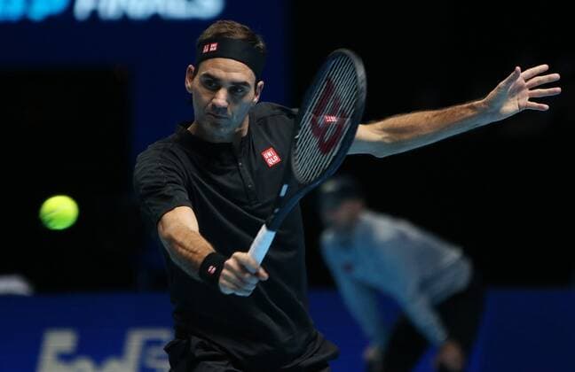 Great Britain, London, O2 Arena - Nitto ATP, Tennis Herren Finals 2019 - DAY 1 - 10 11 2019 Swiss player Roger Federer (SUI) pictured pictured during his first round robin match against Dominic Thiem (AUT) in London, O2 Arena at Nitto ATP Finals 2019 TENNIS : ATP Finals - Londres - 10 11 2019 PhotoNews Panoramic 
