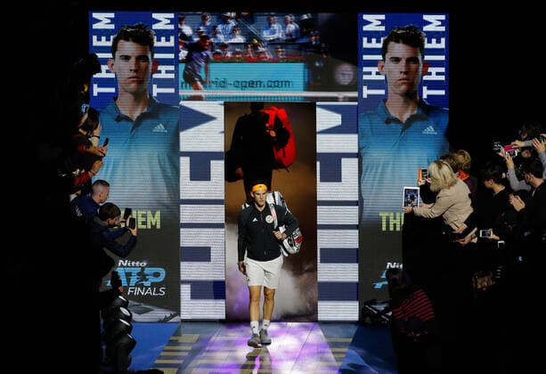 10th November 2019; O2 Arena, London, England; Nitto ATP, Tennis Herren Tennis Finals; Dominic Thiem (AUT) walks towards to the court for his match with Roger Federer (SUI) - Editorial Use  ActionPlus12186942 HongboxChen
