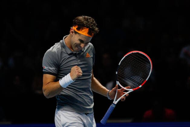10th November 2019; O2 Arena, London, England; Nitto ATP, Tennis Herren Tennis Finals; Dominic Thiem (AUT) celebrates his victory after defeating Roger Federer (SUI) - Editorial Use  ActionPlus12186965 HongboxChen