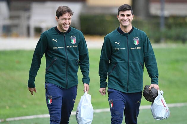 Fußball, Nationalteam Italien Training Photo LaPresse - Jennifer Lorenzini 11 November 2019 Firenze (Italy) Soccer Italy Italian Football meeting - "Coverciano" - Training In the pic: Federico Chiesa, Riccardo Orsolini  Copyright: xLaPresse JenniferxLorenzinix