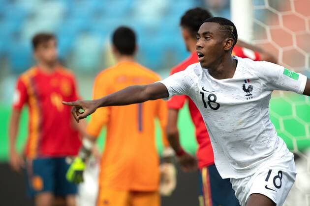 Isac Lihadji of France celebrates a goal during the World Cup U 17 quater finals soccer match between Spain and France, at the Olimpico stadium in Goiania, Brazil, 11 November 2019. Spain vs. France !ACHTUNG: NUR REDAKTIONELLE NUTZUNG!  Copyright: xJoédsonxAlvesx AME3213 20191111-637091058354397199
