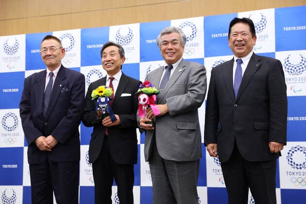 (L-R) Morimasa Inoguchi, Nobuo Isomura, Yukihiko Nunomura, Masanobu Sawata, November 12, 2019 : Tokyo 2020 Olympic organizing committee announces the victory bouquet for Olympic and Paralympic Games in Tokyo, Japan. Noxthirdxpartyxsales  (116362270)