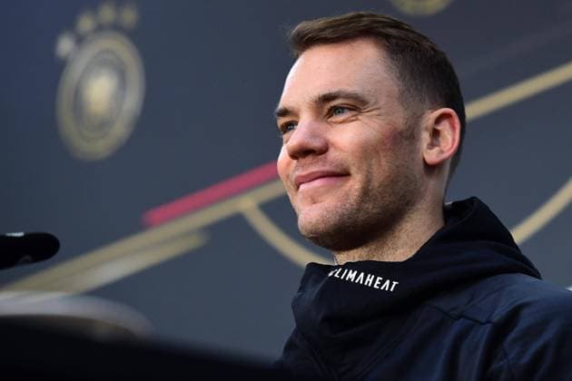 Football press conference national team on 13 11 2019 at Radisson Blu Scandinavia in Düsseldorf Manuel Neuer Deutschland smiles DFB regulations prohibit any use of photographs as image sequences and or quasi video xRx