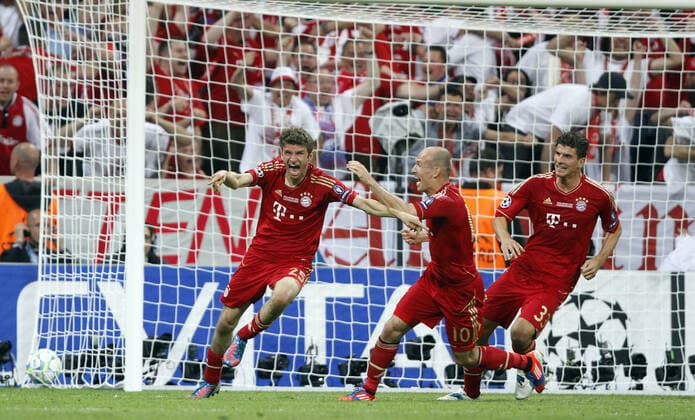 Thomas Muller Celebrates His Opener Bayern Munich V Chelsea FC Uefa Champions League Final 2012 Football Arena Munchen Allianz Arena, Munich, Germany 19 May 2012  Copyright: MaryxEvansxAllstarxRichardxSellers 12534989 editorial use only