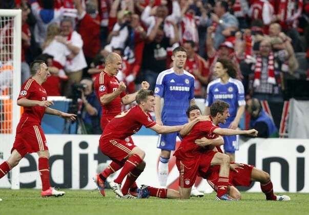 Bayern Players Celebrate Thomas Muller Opener Bayern Munich V Chelsea FC Uefa Champions League Final 2012 Football Arena Munchen Allianz Arena, Munich, Germany 19 May 2012  Copyright: MaryxEvansxAllstarxRichardxSellers 12535125 editorial use only