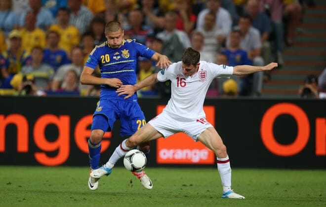 Yaroslav Rakitskiy & James Milner England V Ukraine Euro 2012 England V Ukraine Donbass Arena, Donetsk, Ukraine 19 June 2012  Copyright: MaryxEvansxAllstarxStewartxKendall 12541454 editorial use only