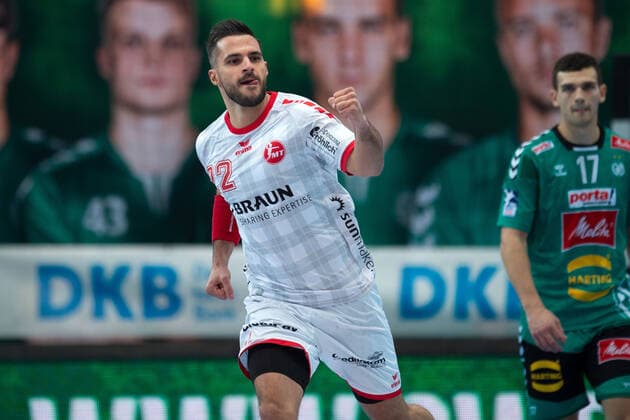 Minden, Germany 14 11 2019 1 Handball Bundesliga 2019 2020 GWD Minden vs MT Melsungen Michael Allendorf Melsungen Minden North Rhine-Westphalia Germany Kampa Halle