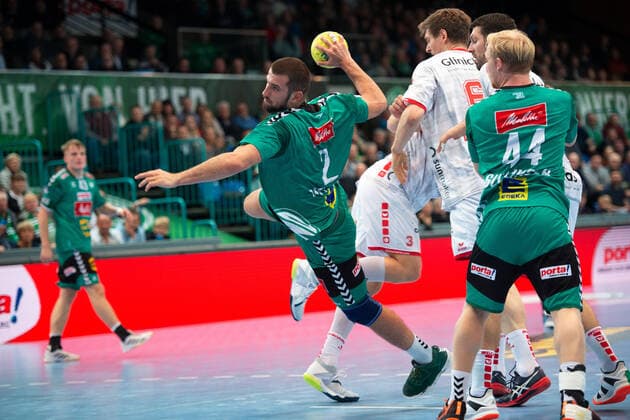 Minden, Germany 14 11 2019 1 Handball Bundesliga 2019 2020 GWD Minden vs MT Melsungen Lucas Meister Minden Minden North Rhine-Westphalia Germany Kampa Halle