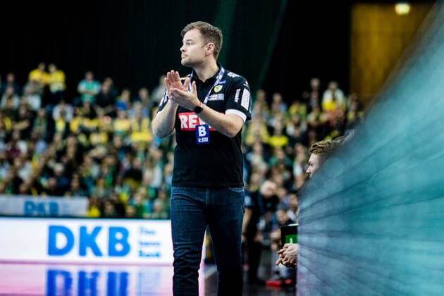 Coach Kristjan Andresson Rhein Neckar Loewen during the season 2019 2020 in the 1 Handball Bundesliga Men between SC DHfK Leipzig and Rhein Neckar Löwen in the Arena Leipzig on 14 November 2019 in Leipzig, Saxony, Germany