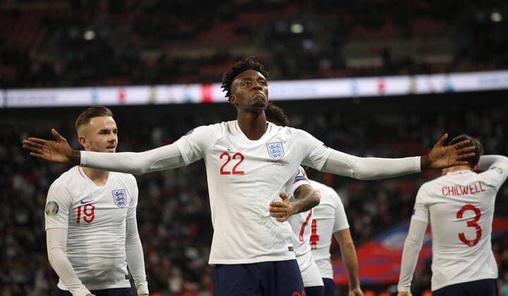 Bilder des Jahres 2019, Sport 11 November Sport Themen der Woche KW46 Sport Bilder des Tages Tammy Abraham (E) celebrates scoring the seventh England goal (7-0). Today s game between England and Montenegro is England s 1000th senior men s international match, Länderspiel, Nationalmannschaft and it is England v Montenegro EUFA EURO Qualifier, EM, Europameisterschaft at Wembley Stadium, London, on November 14, 2019. **Editorial use only, license required for commercial use. No use in betting, games or a single club league player publications** 