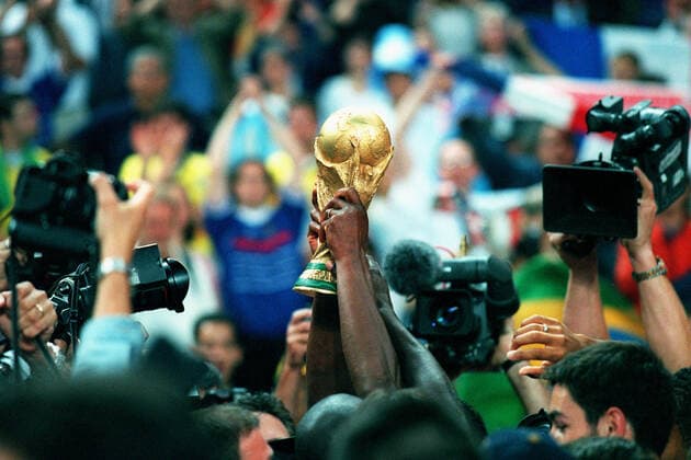 World Cup Trophy Is Held Aloft Brazil V France 12 July 1998  Copyright: MaryxEvansxAllstarxRichardxSellers 12129366 editorial use only