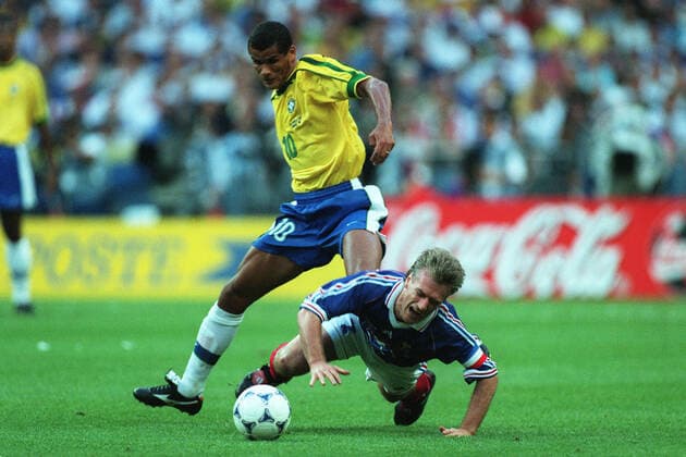 Rivaldo Takes Out Deschamps Brazil V France 12 July 1998  Copyright: MaryxEvansxAllstarxRichardxSellers 12129387 editorial use only