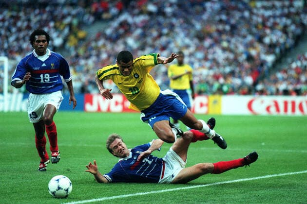 Deschamps Takes Out Rivaldo Brazil V France 12 July 1998  Copyright: MaryxEvansxAllstarxRichardxSellers 12129388 editorial use only