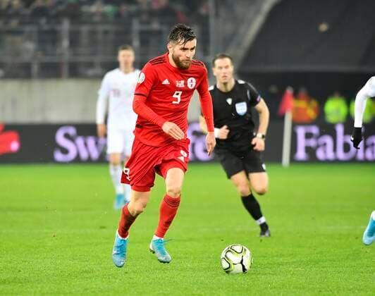 15 11 2019 St Gallen, Switzerland, soccer international season 2019 2020 EM qualification Switzerland Georgia In picture 9 Levan Shengelia Georgia Action single picture