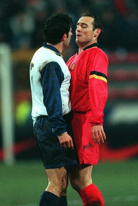 Yves Vanderhaeghe,Luis Figo Belgium V Portugal 23 February 2000  Copyright: AllstarxPicturexLibrary 12174277 editorial use only