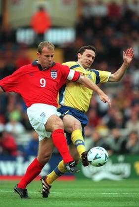 Alan Shearer, Vladyslav Vashuk England V Ukraine 31 May 2000  Copyright: AllstarxPicturexLibrary 12176598 editorial use only