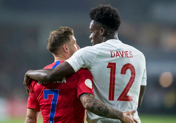 ORLANDO, FL - NOVEMBER 15: the United States forward Paul Arriola (7) and Canada midfielder Alphonso Davies (12) during the CONCACAF Nations League soccer match between the Canada and United States on November 15, 2019 at Explorer Stadium in Orlando, FL. (Photo by Andrew Bershaw Icon Sportswire) SOCCER: NOV 15 CONCACAF Nations League - USA v Canada Icon1911150139