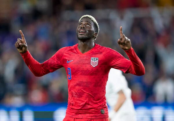 ORLANDO, FL - NOVEMBER 15: the United States forward Gyasi Zardes (9) celibrates his goal CONCACAF Nations League soccer match between the Canada and United States on November 15, 2019 at Explorer Stadium in Orlando, FL. (Photo by Andrew Bershaw Icon Sportswire) SOCCER: NOV 15 CONCACAF Nations League - USA v Canada Icon1911150735