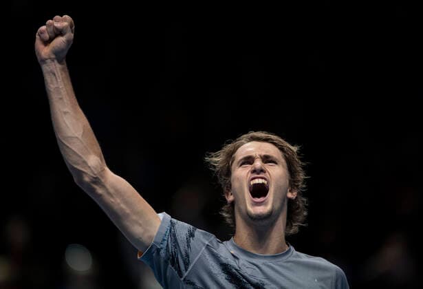 (191116) -- LONDON, Nov. 16, 2019 -- Alexander Zverev of Germany celebrates after winning the singles group match against Daniil Medvedev of Russia at the ATP, Tennis Herren World Tour Finals 2019 in London, Britain on Nov. 15, 2019. ) (SP)BRITAIN-LONDON-TENNIS-ATP FINAL-DAY 6 HanxYan 