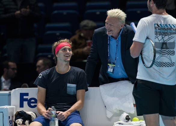Former German Tennis player BORIS BECKER with Alexander ZVEREV (Germany) during practice session during the Nitto ATP, Tennis Herren Finals Tennis London Day 6 at the O2, London, England on 15 November 2019. Copyright: xAndyxRowlandx PMI-3201-0043