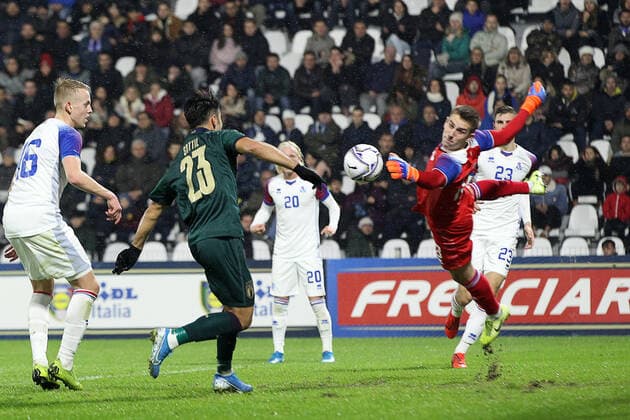 Photo Paola Garbuio LaPresse November 16, 2019 Ferrara, Italy soccer Italia vs Islanda,European Qualification Under 21 - 2021 - Stadio paolo Mazza In the pic:riccardo sottil s goal 1-0  Copyright: xPaolaxGarbuio LaPressex