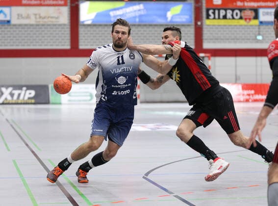 v l Markus Hansen VfL Luebeck Schwartau 11 , Roman Becvar TuS N Luebbecke 3 GER, Handball, 2 Bundesliga, TuS N Luebbecke vs VfL Luebeck Schwartau, 16 11 2019 Luebbecke Copyright: xStrohdiekx Eibner-Pressefotox EP_jsk
