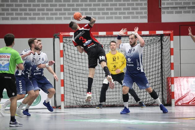 v l Steffen Koehler VfL Luebeck Schwartau 22 , Jasper Bruhn VfL Luebeck Schwartau 77 , Roman Becvar TuS N Luebbecke 3 , Dennis Klockmann VfL Luebeck Schwartau 32 , Jan Schult VfL Luebeck Schwartau 19 GER, Handball, 2 Bundesliga, TuS N Luebbecke vs. VfL Luebeck Schwartau, 16 11 2019 Luebbecke Copyright: xStrohdiekx Eibner-Pressefotox EP_jsk