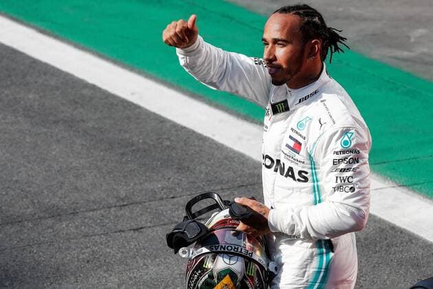British Lewis Hamilton of Mercedes after the pole position for the Brazilian Grand Prix, in Sao Paulo, Brazil, 16 November 2019. Dutch Max Verstappen of the Red Bull team will start in the first position of the grid in the Brazilian Grand Prix, penultimate test of the Formula One World Championship, WM, Weltmeisterschaft which will be held tomorrow at the Interlagos circuit in Sao Paulo. German Sebasitan Vettel of Ferrari will accompany the Red Bull driver in the front of the grid and behind them, Hamilton, who was proclaimed champion for the sixth time in the previous race. Pole position for Max Verstappen in the Brazilian Grand Prix !ACHTUNG: NUR REDAKTIONELLE NUTZUNG!  Copyright: xSebastiaoxMoreirax AME5856 20191116-637095354279867256