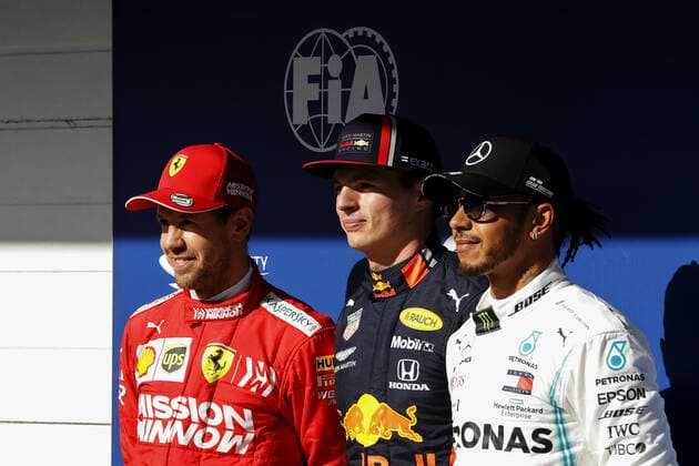 November 16, 2019, Sao Paulo, SP, Brazil: l r: SEBASTIAN VETTEL of the Scuderia Ferrari (2th), MAX VERSTAPPEN of the Red Bull Racing (pole) and LEWIS HAMILTON of the Mercedes AMG Petronas Motorsport (3th) after qualifying to Brazilian Formula 1 Grand Prix. F1 2019: Brazil Grand Prix: Qualifying - ZUMAc168 20191116_zap_c168_012 Copyright: xMarceloxChellox