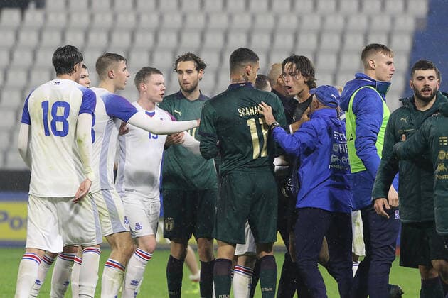 Photo Paola Garbuio LaPresse November 16, 2019 Ferrara, Italy soccer Italia vs Islanda,European Qualification Under 21 - 2021 - Stadio paolo Mazza In the pic: argue final whistle  Copyright: xPaolaxGarbuio LaPressex