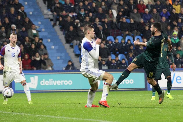 Photo Paola Garbuio LaPresse November 16, 2019 Ferrara, Italy soccer Italia vs Islanda,European Qualification Under 21 - 2021 - Stadio paolo Mazza In the pic:cutrone s goal 2-0  Copyright: xPaolaxGarbuio LaPressex