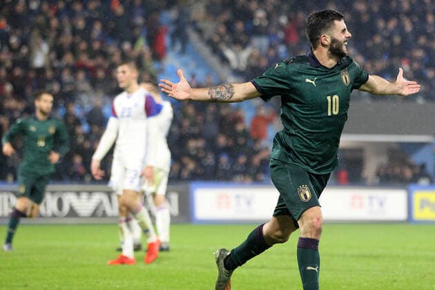Photo Paola Garbuio LaPresse November 16, 2019 Ferrara, Italy soccer Italia vs Islanda,European Qualification Under 21 - 2021 - Stadio paolo Mazza In the pic:cutrone s celebration gol 3-0  Copyright: xPaolaxGarbuio LaPressex