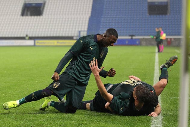 Photo Paola Garbuio LaPresse November 16, 2019 Ferrara, Italy soccer Italia vs Islanda,European Qualification Under 21 - 2021 - Stadio paolo Mazza In the pic:cutrone s celebration gol 3-0  Copyright: xPaolaxGarbuio LaPressex