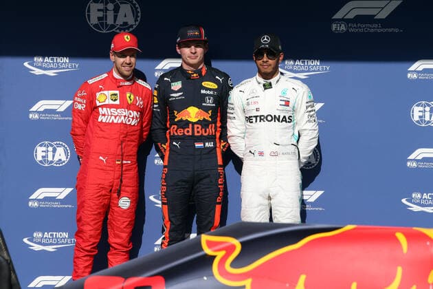 Photo4 LaPresse 16 11 2019 Sao Paulo, Brazil Grand Prix Formula One Brazil 2019 In the pic: pole position Max Verstappen (NED) Red Bull Racing RB15 , Sebastian Vettel (GER) Scuderia Ferrari SF90 and Lewis Hamilton (GBR) Mercedes AMG F1 W10  Copyright: xPhoto4 LaPressex